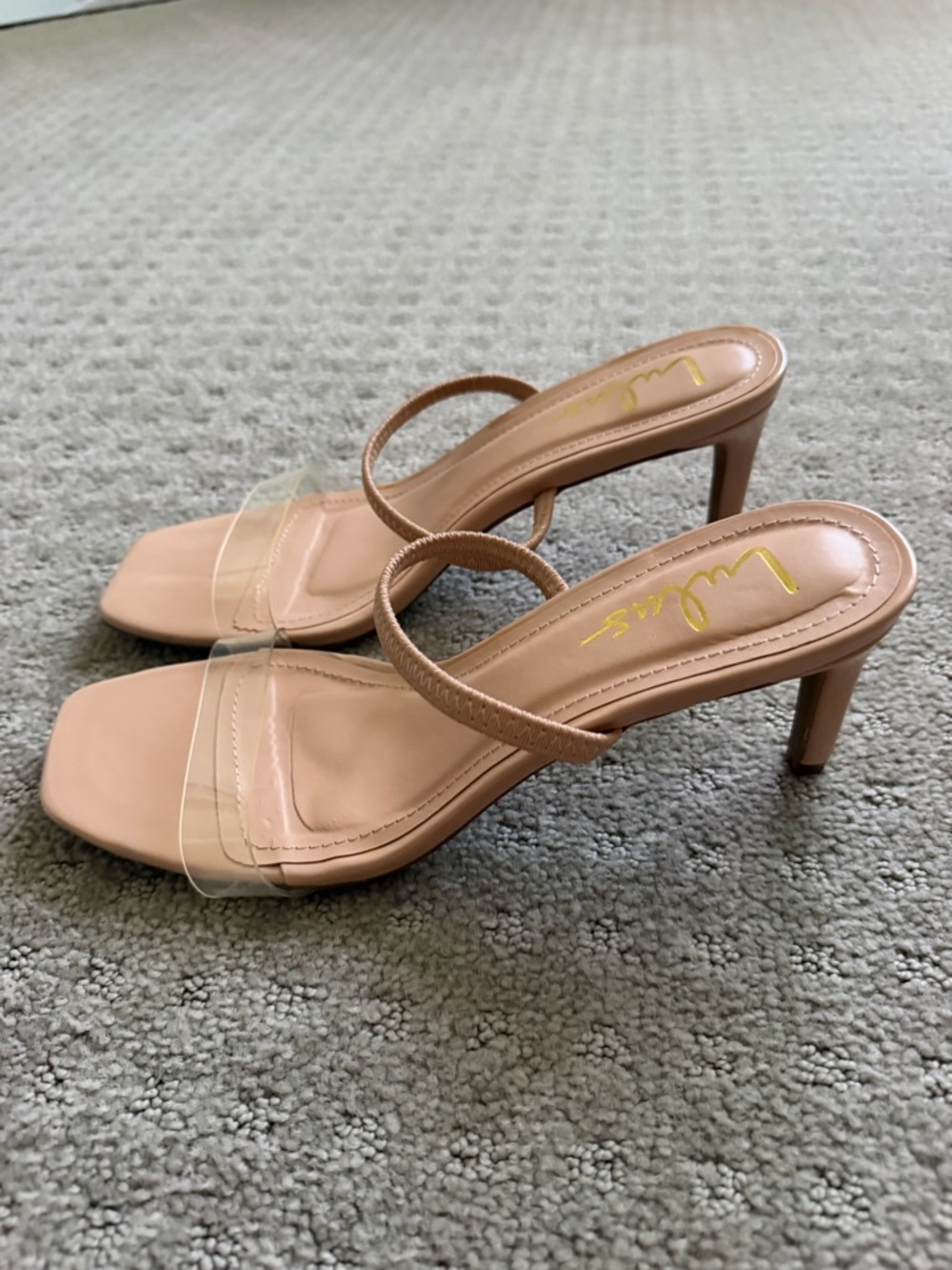 Lulu's Blush Nude Clear-Strap Heeled Mules